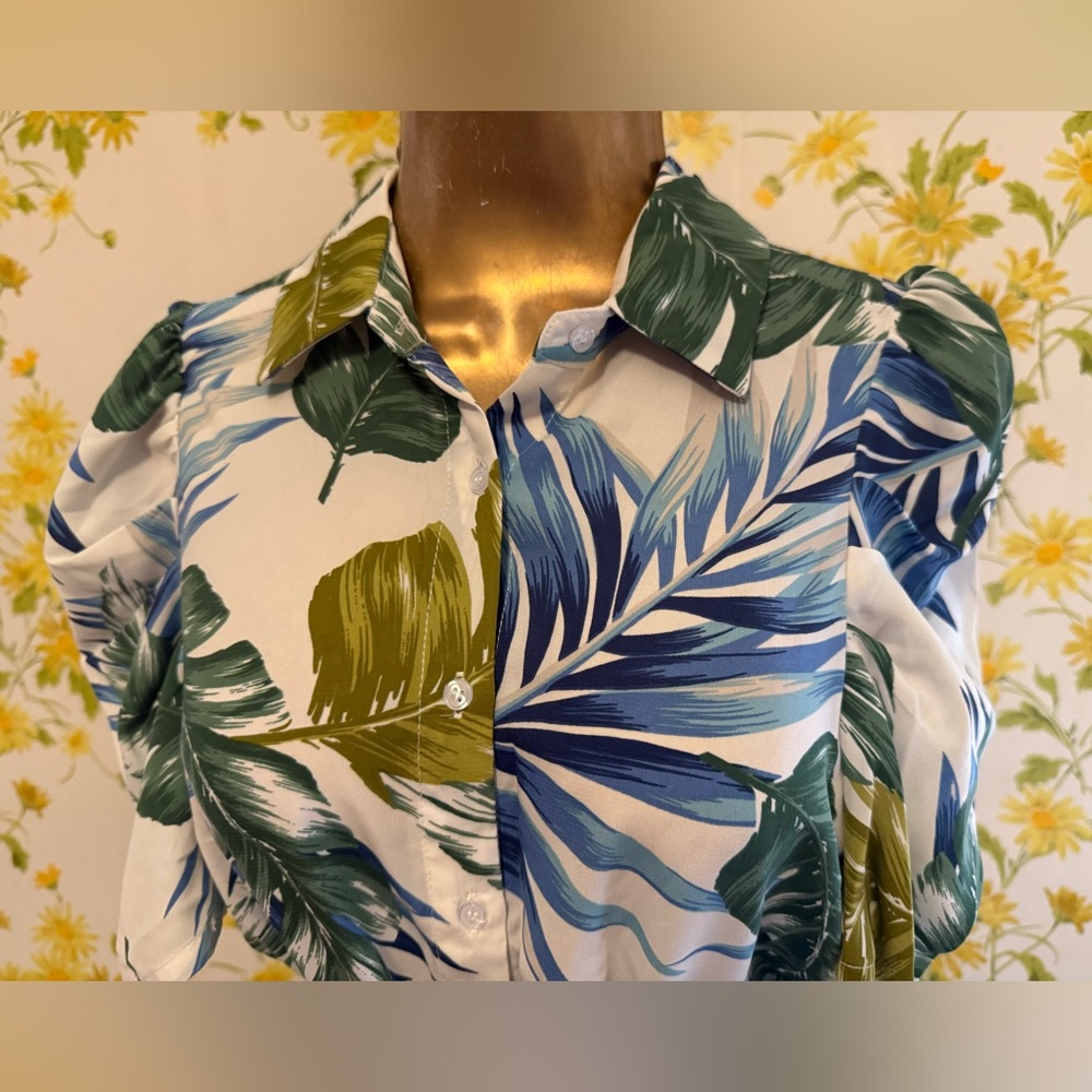Leaf print button up midi dress size S - Picture 5 of 13